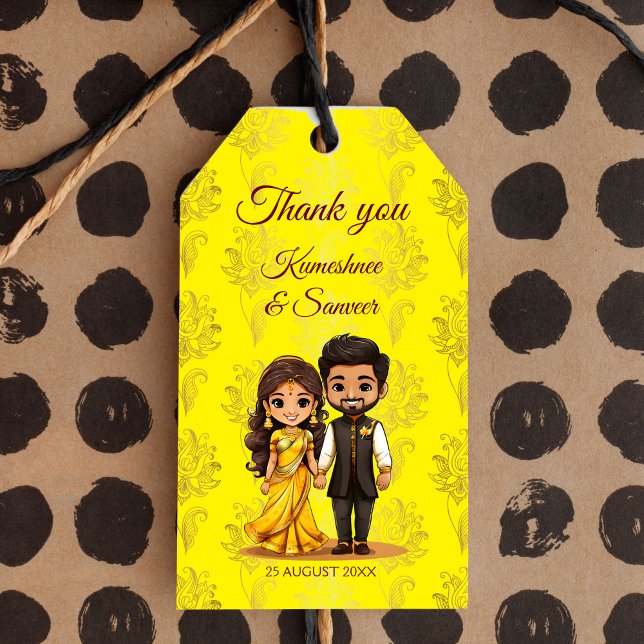 Étiquettes-cadeau Haldi Sangeet mariage indien merci pour (Haldi Sangeet cute bridal couple Indian wedding thank you favor personalized printed favor Gift Tags)