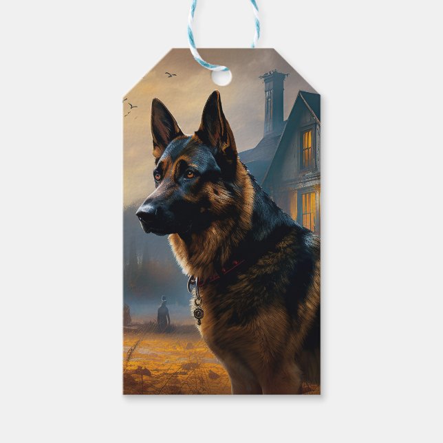 Étiquettes-cadeau Halloween berger allemand effroi (Devant)