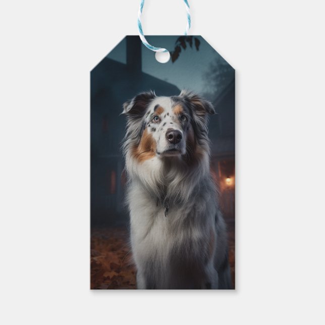 Étiquettes-cadeau Halloween, berger australien (Devant)