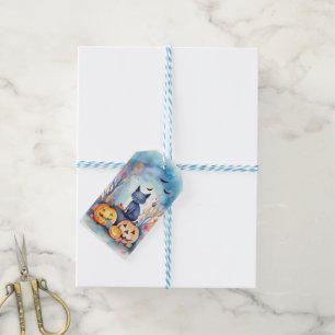 Étiquettes-cadeau Halloween Chat Bleu Oriental Avec Peur Citrouille