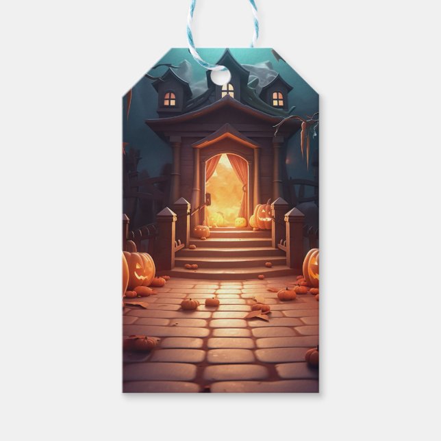 Étiquettes-cadeau Halloween Citrouille brillant (Devant)