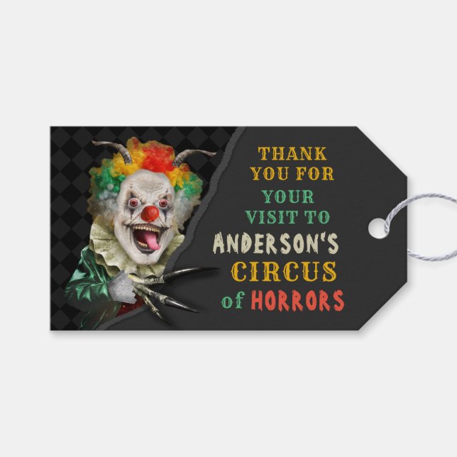 Étiquettes-cadeau Halloween Clown effrayant Adult Déplaisant Circus  (Devant (Horizontal))