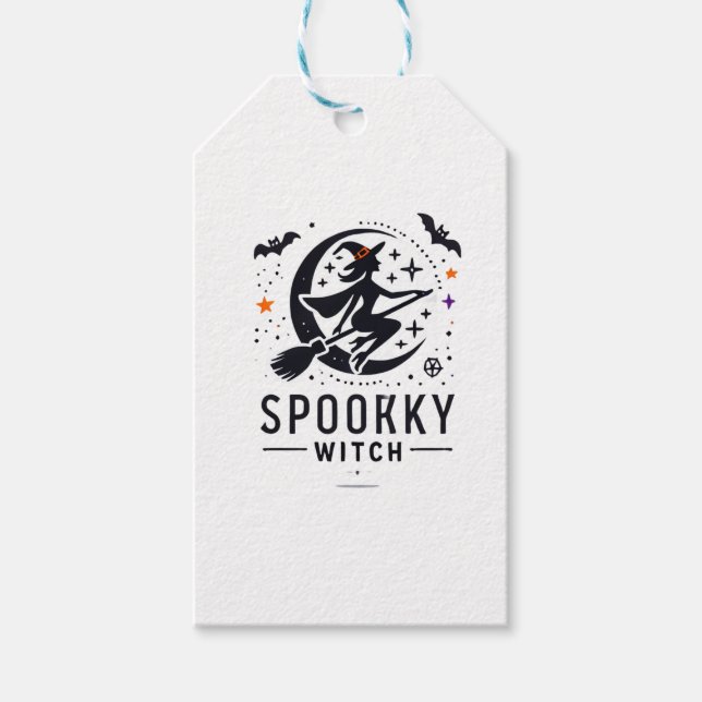 Étiquettes-cadeau Halloween Conception de sorcière Éffrayante - Vol  (Devant)