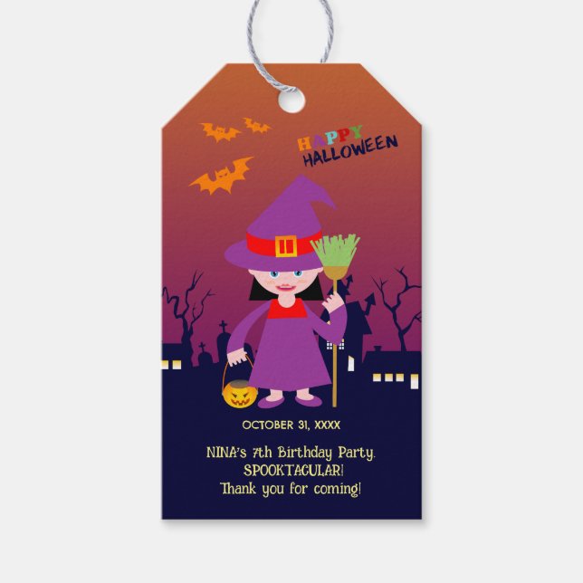 Étiquettes-cadeau Halloween Costume fille fête d'anniversaire (Devant)