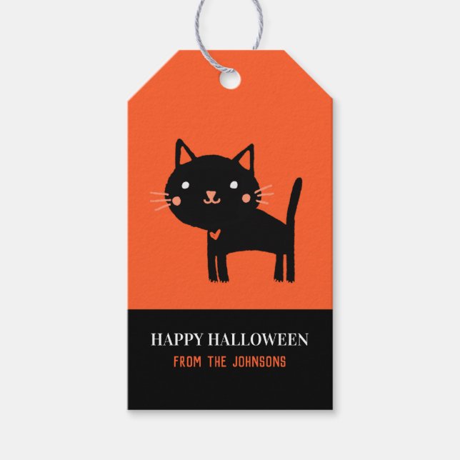 Étiquettes-cadeau Halloween de chats noirs mignons (Devant)