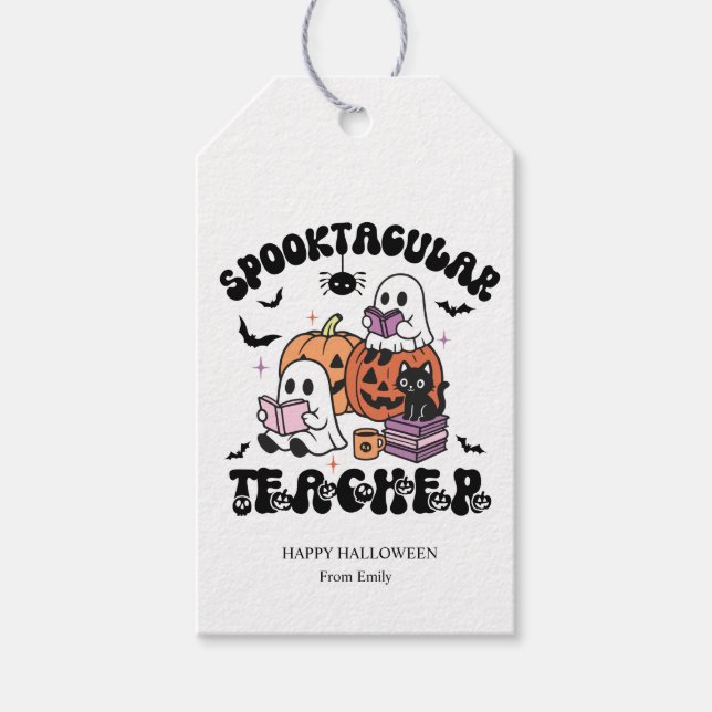 Étiquettes-cadeau Halloween de professeur Spooktacular personnalisé (Devant)
