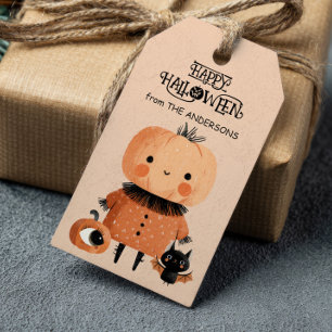 Étiquettes-cadeau Halloween éffrayant Cute Citrouille Monster Aquare