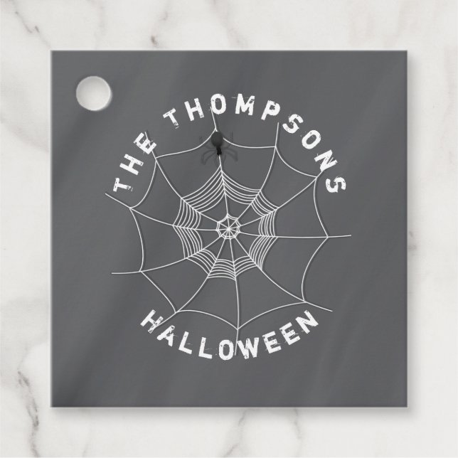 Étiquettes Cadeau Halloween Éffrayant effrayant mignon araignée Web (Devant)