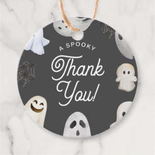 Étiquettes Cadeau Halloween Éffrayant Merci gris Fantômes