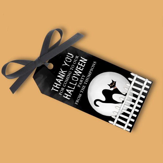 Étiquettes-cadeau Halloween Éffrayant Scary Whimsical Black Cat (Halloween whimsical black cat cute gift tag. )
