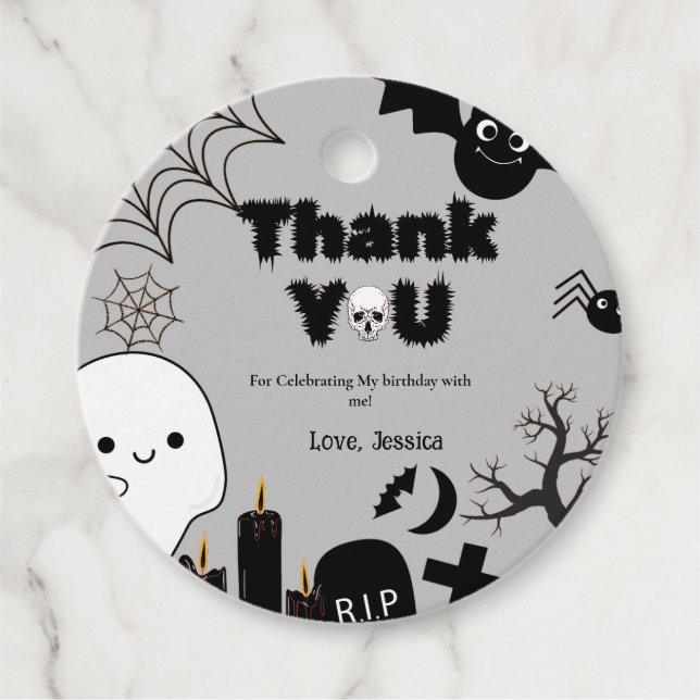 Étiquettes Cadeau Halloween Ghost SpookyMerci fête d'anniversaire (Devant)