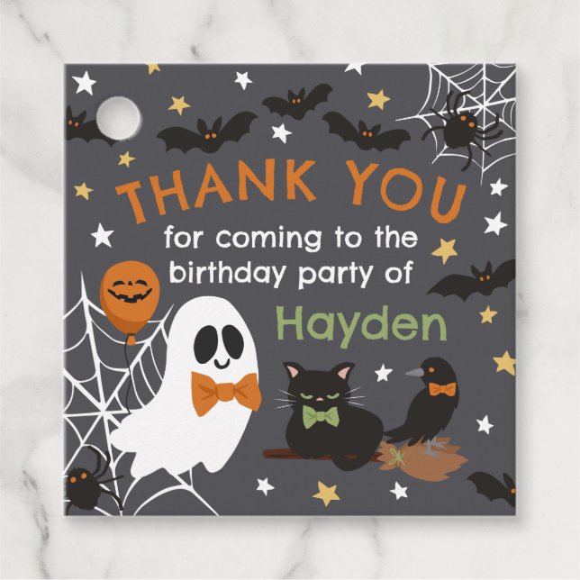 Étiquettes Cadeau Halloween Gray Ghost Merci fête d'anniversaire (Devant)