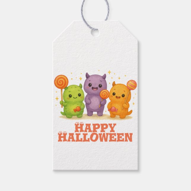 Étiquettes-cadeau Halloween Kawaii Monsters & Lollipops (Devant)