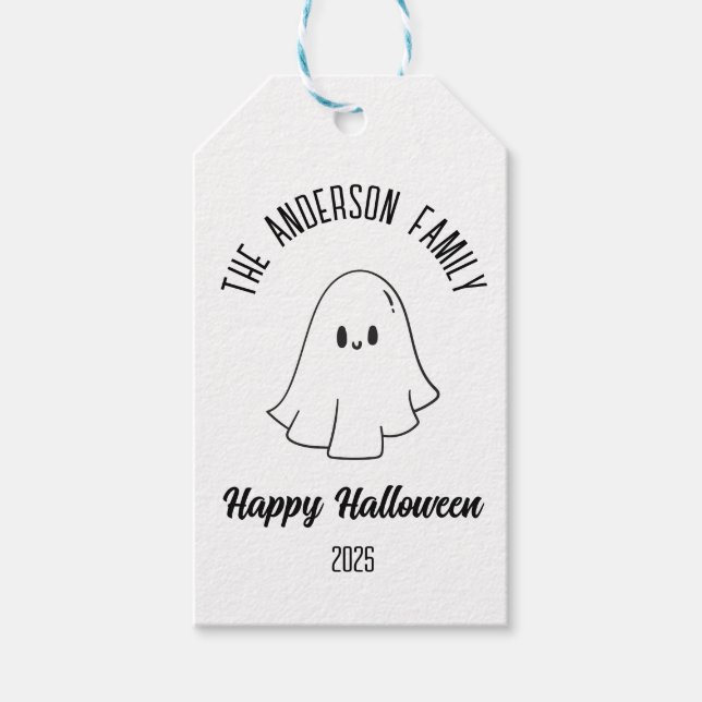 Étiquettes-cadeau Halloween mignon fantôme Nom personnalisé Année (Devant)