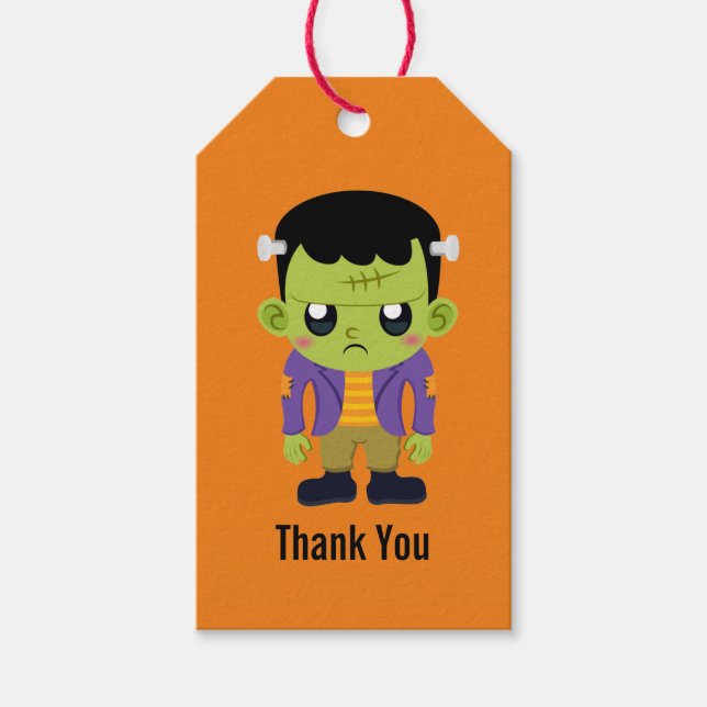 Étiquettes-cadeau Halloween monstre Frankenstein Green (Devant)