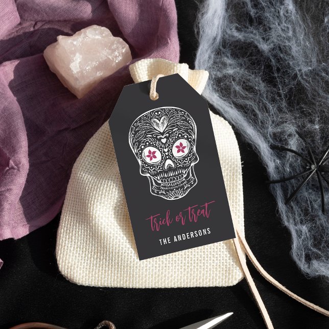 Étiquettes-cadeau Halloween personnalisée au crâne de Calavera (Créateur téléchargé)
