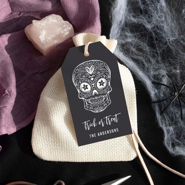 Étiquettes-cadeau Halloween personnalisée au crâne de Calavera (Créateur téléchargé)