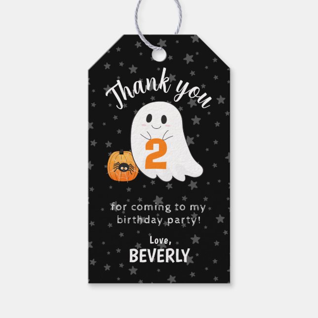 Étiquettes-cadeau Halloween Petit Boo Turner deux 2e Anniversaire (Devant)