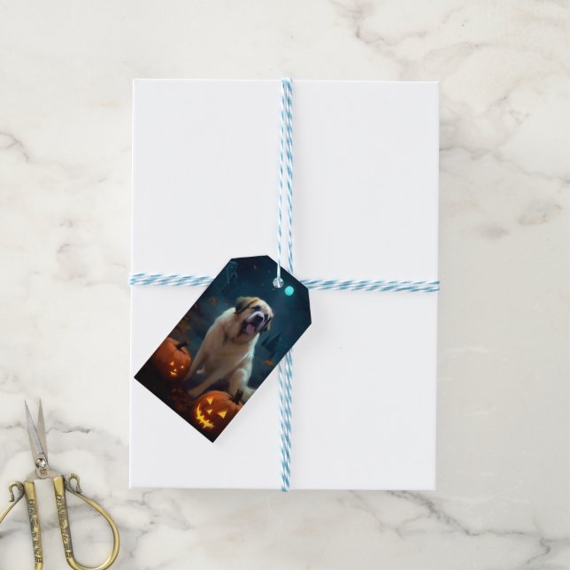 Étiquettes-cadeau Halloween Saint Bernard avec la peur Citrouille (Avec de laficelle)