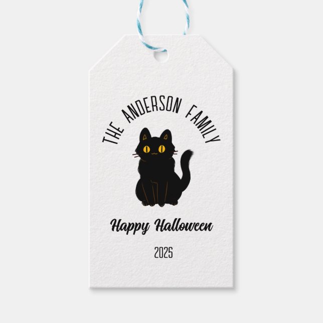 Étiquettes-cadeau Halloween Scary Black Cat Nom personnalisé (Devant)