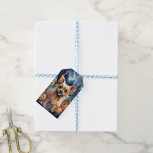 Étiquettes-cadeau Halloween Terrier Australien Avec Peur Citrouille