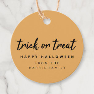 Étiquettes Cadeau Halloween Trick ou Treat   Moderne Style Orange