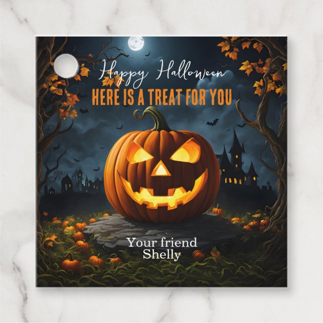 Étiquettes Cadeau Halloween tricoté ou traiter (Devant)