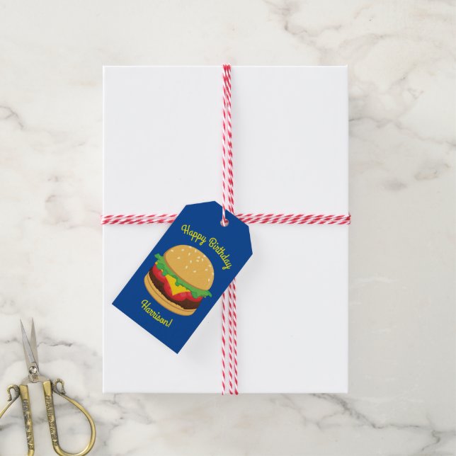 Étiquettes-cadeau Hamburger fête d'anniversaire (Avec de la ficelle)