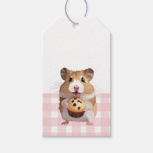 Étiquettes-cadeau Hamster mignon Avec Muffin Rose En vichy Check