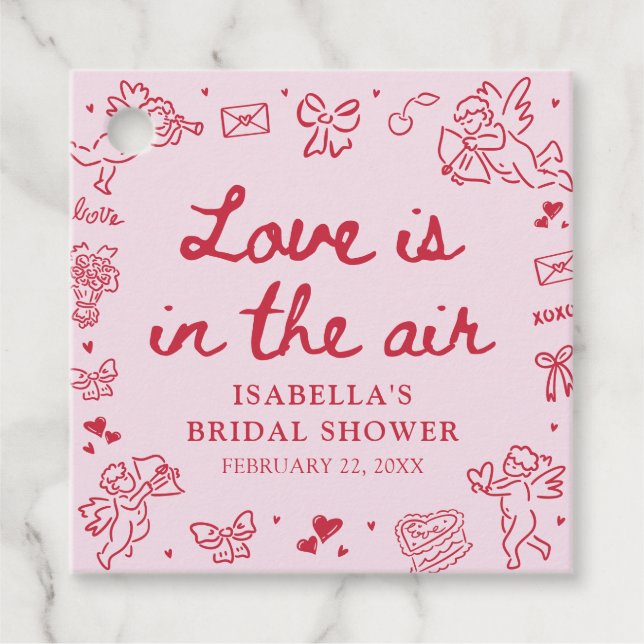 Étiquettes Cadeau Hand Drawn Pink Red Hearts Valentine Bridal Shower (Devant)