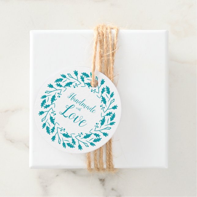 Étiquettes Cadeau Handmade with Love QuoteDesign in Aquamarine (En situation)
