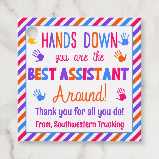 Étiquettes Cadeau Hands Down You are the Best Assistant Around (Devant)
