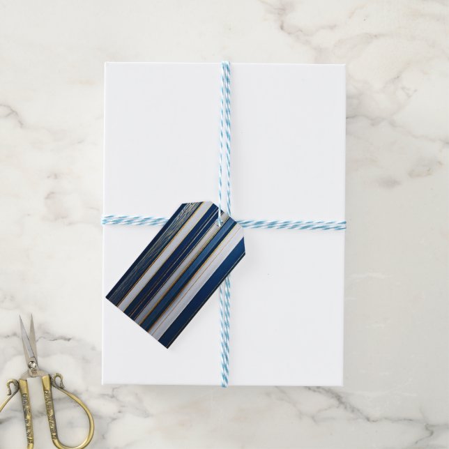 Étiquettes-cadeau Hanoukka Blues Stripes Bleu Blanc Or (Avec de laficelle)