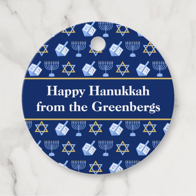 Étiquettes Cadeau Hanoukka Dreidel Menorah Blue Custom Party (Devant)