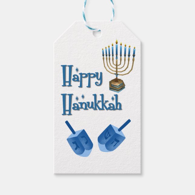 Étiquettes-cadeau Hanoukka Dreidels (Devant)