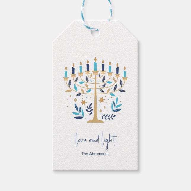 Étiquettes-cadeau Hanoukka Love & Light Floral Menorah (Devant)
