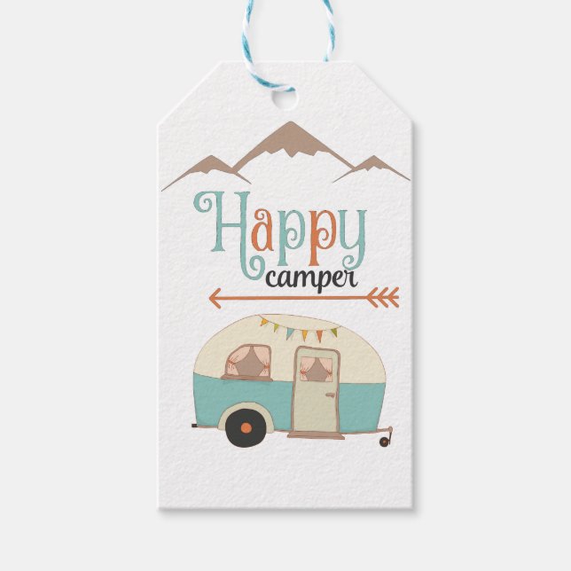 Étiquettes-cadeau HAPPER CAMPER mignon Retro RV (Devant)