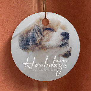 Étiquettes Cadeau Happest Howlidays Mini-Noël photo chien