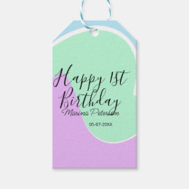 Étiquettes-cadeau Happy 1st birthday pink green blue acrylic pour 