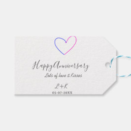 Étiquettes-cadeau Happy anniversary pink blue heart name date simple