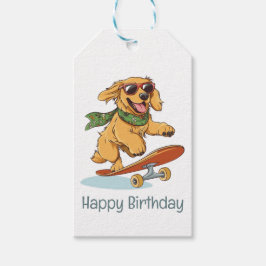 Étiquettes-cadeau Happy Birthday Golden Retriever Dog Skateboarding