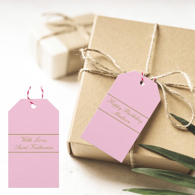 Étiquettes-cadeau Happy Birthday Script Name Powder Pink Gold (Créateur téléchargé)
