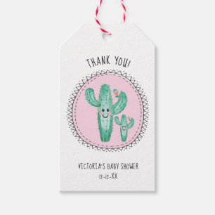 Étiquettes-cadeau Happy Cactus Momma and Baby with maraca rattle