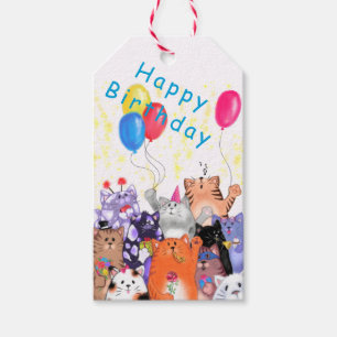 Étiquettes-cadeau Happy Cat Party - Joyeux anniversaire