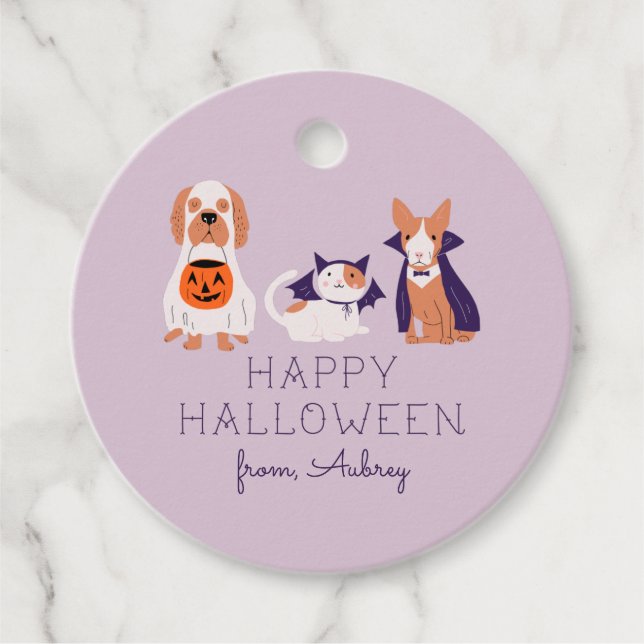 Étiquettes Cadeau Happy Costume Halloween Chien de chat (Devant)