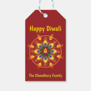 Étiquettes-cadeau Happy Diwali, textes personnalisés, marron / marro