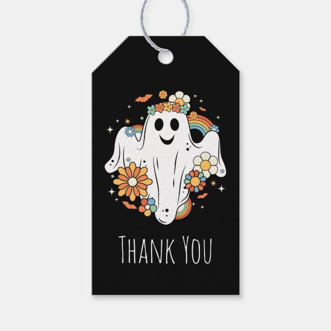 Étiquettes-cadeau Happy Ghost Retro Hippie Vibe Merci (Devant)