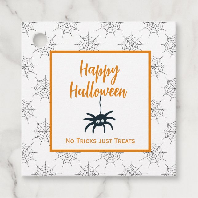 Étiquettes Cadeau Happy Halloween araignée cobweb pas de truc juste  (Devant)