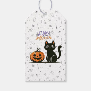 Étiquettes-cadeau Happy Halloween chat et citrouille