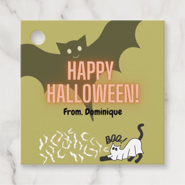 Étiquettes Cadeau Happy Halloween chauve chauve-souris mignonne coll (Devant)
